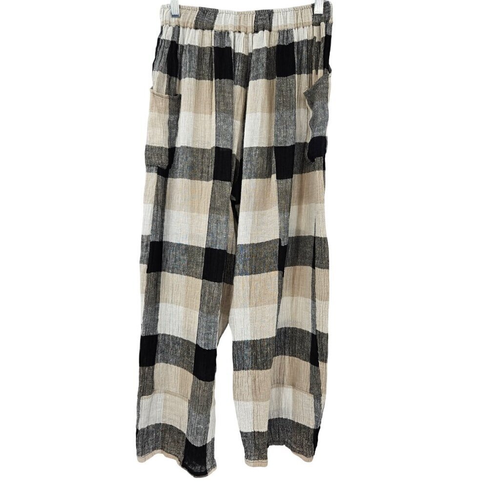 Habitat Liv By Habitat Linen Plaid Lantern Pants Women’s Size XS Lagenlook Artsy - Picture 2 of 11